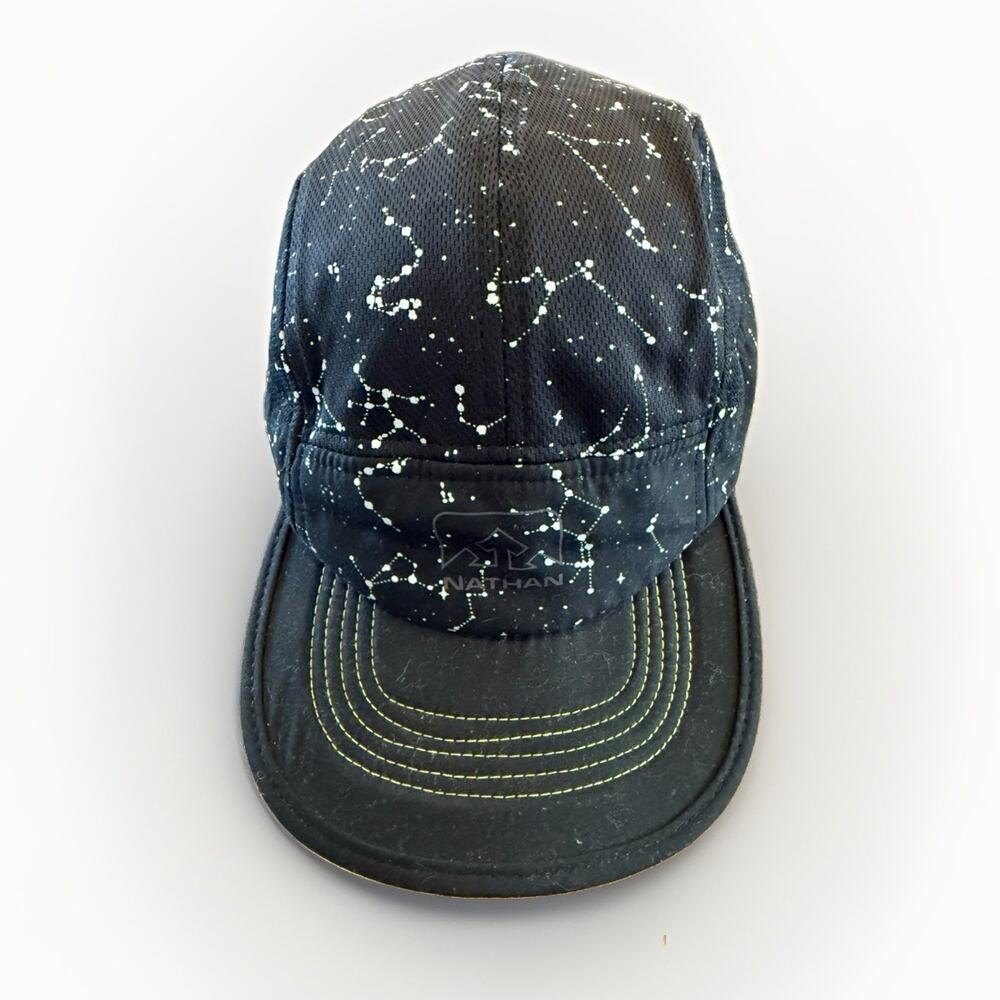 Nathan HyperNight Runner Cap Unisex Black 5 Panel Reflective Strapback Hat Cap